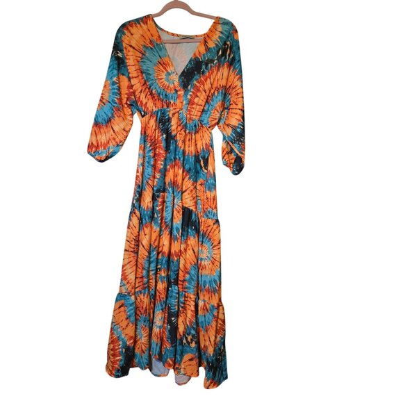 Empire Dress Boho‎ Tie-Dye Maxi Dress Flowy Dopamine Funky Estee Brown Paris S - Picture 2 of 7
